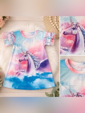 Baby Sara Girl’s unicorn dress pink blue tie dye size 2t